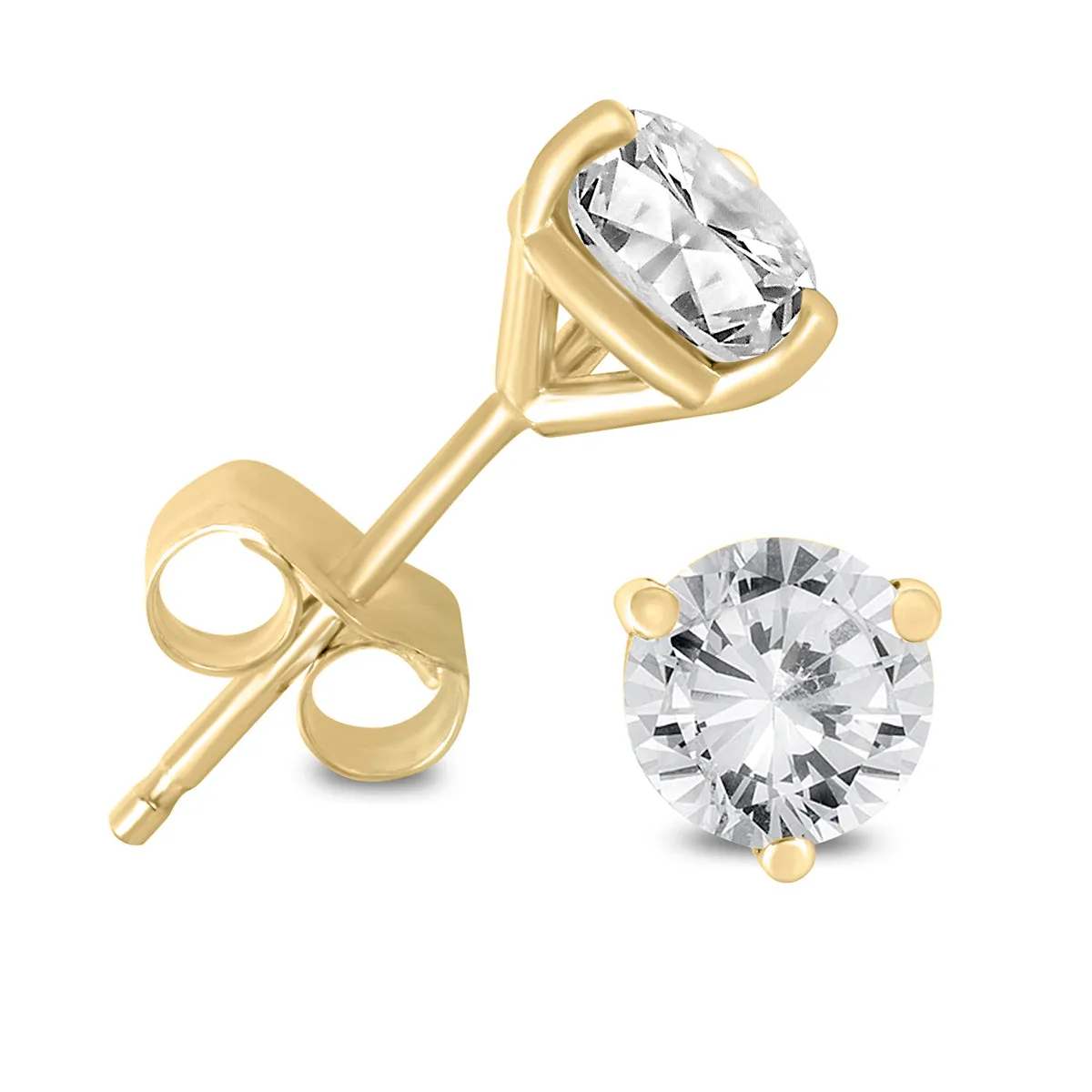 1/2 Carat Tw Ags Certified Martini Set Round Diamond Solitaire Earrings In 14K Yellow Gold (I-J Color, I1-I2 Clarity)