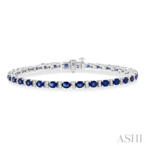 1/3 ctw Oval Cut 4X3 MM Sapphire and Round Cut Diamond Precious Bracelet in 14K White Gold