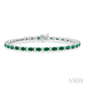 1/3 ctw Oval Cut 4X3MM Emerald and Round Cut Diamond Precious Bracelet in 14K White Gold