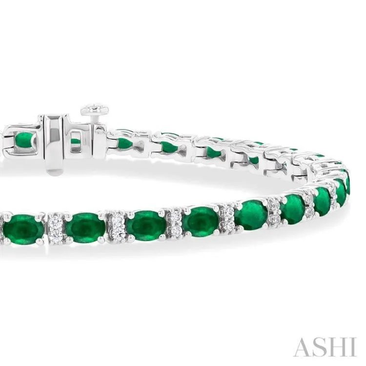 1/3 ctw Oval Cut 4X3MM Emerald and Round Cut Diamond Precious Bracelet in 14K White Gold