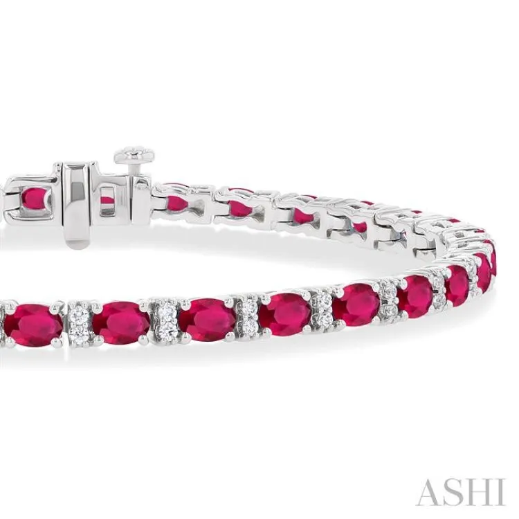 1/3 ctw Oval Cut 4X3MM Ruby and Round Cut Diamond Precious Bracelet in 14K White Gold