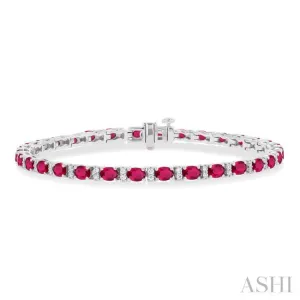 1/3 ctw Oval Cut 4X3MM Ruby and Round Cut Diamond Precious Bracelet in 14K White Gold