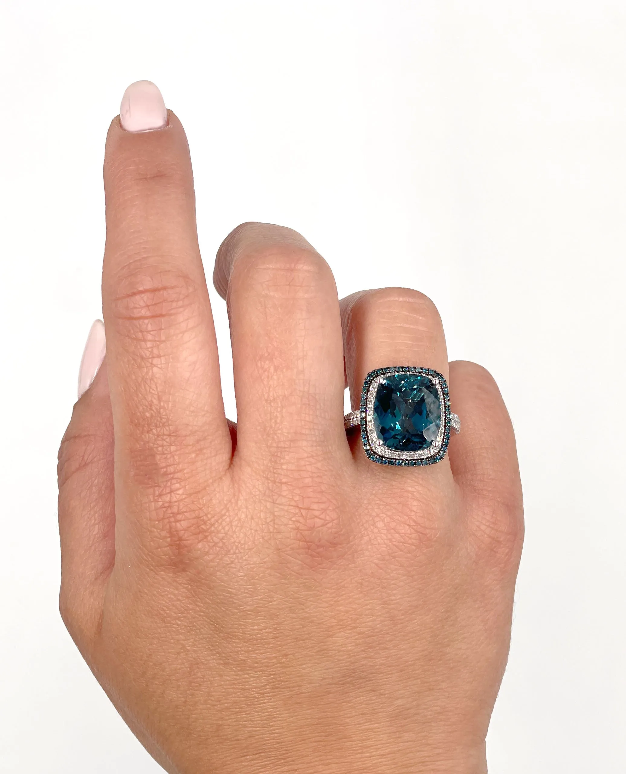 14K White Gold Blue Topaz Ring