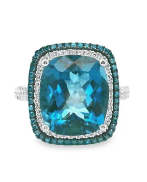 14K White Gold Blue Topaz Ring