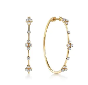 14KY Prong Set Round Classic Diamond Hoop Earrings