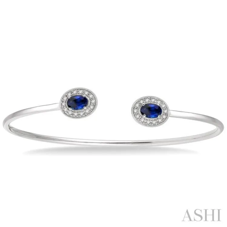 1/5 Ctw Oval Cut 6x4mm Sapphire & Round Cut Diamond Precious Flexi Bangle in 14K White Gold