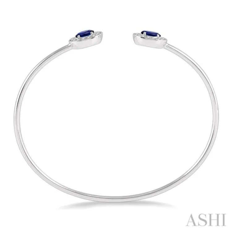 1/5 Ctw Oval Cut 6x4mm Sapphire & Round Cut Diamond Precious Flexi Bangle in 14K White Gold