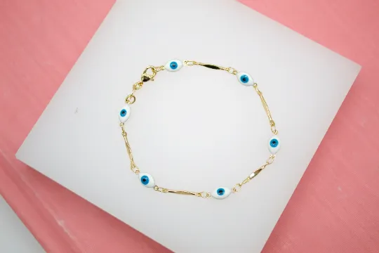 18K Gold Filled Blue Evil Eye Chain Bracelet