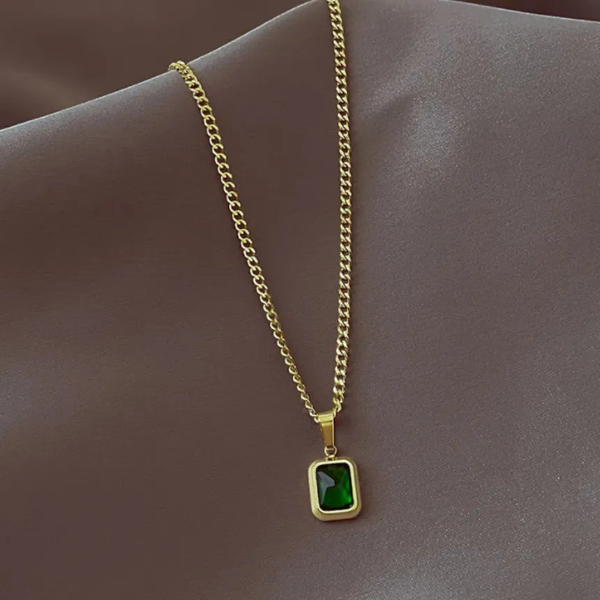 2024Retro Emerald Stainless Steel Necklace