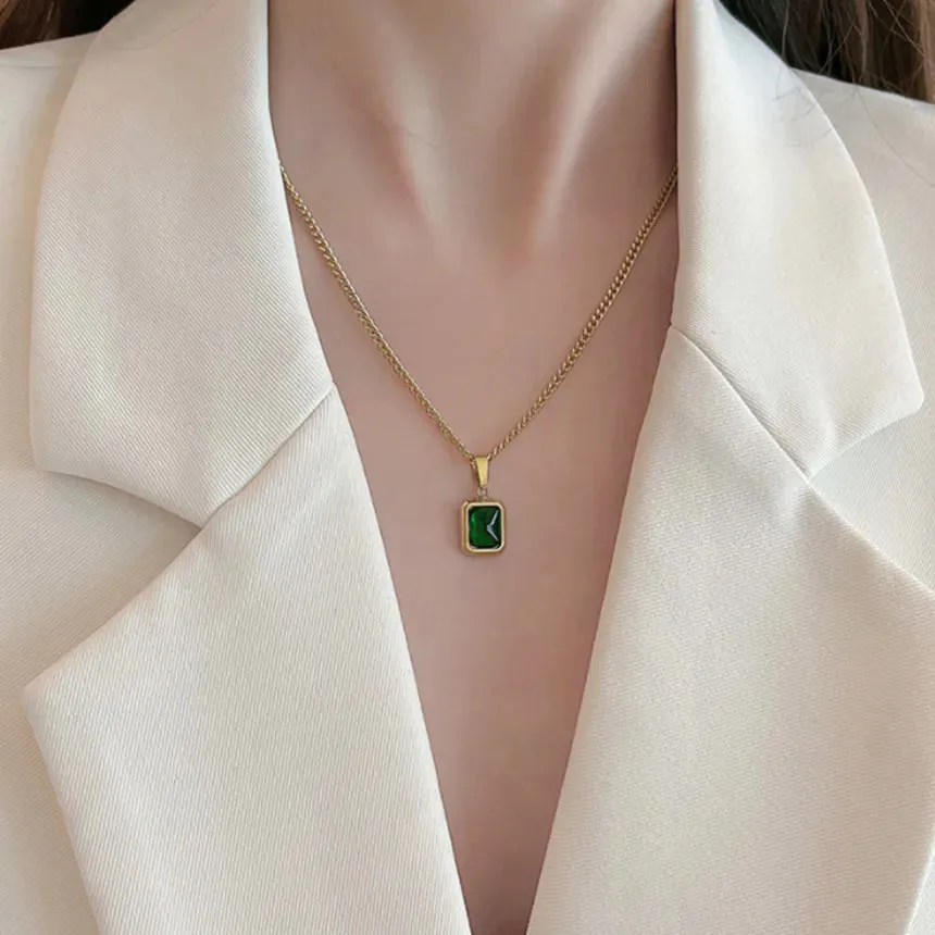 2024Retro Emerald Stainless Steel Necklace