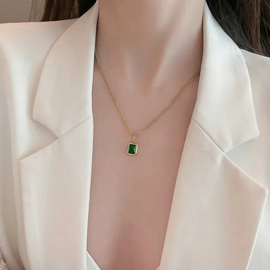 2024Retro Emerald Stainless Steel Necklace