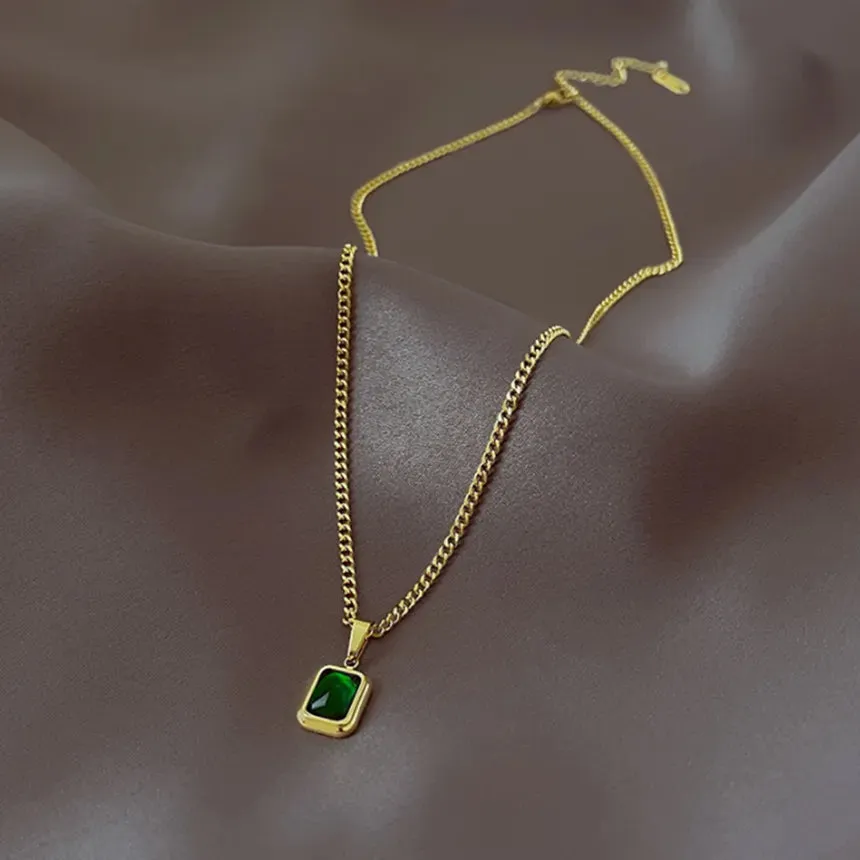 2024Retro Emerald Stainless Steel Necklace