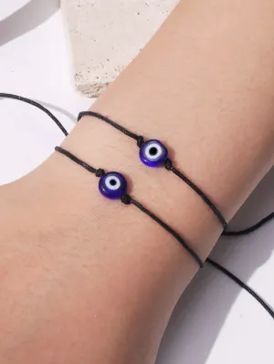 2pcs Evil Eye Bead Decor String Bracelet Women Bracelet Stackable Bracelet