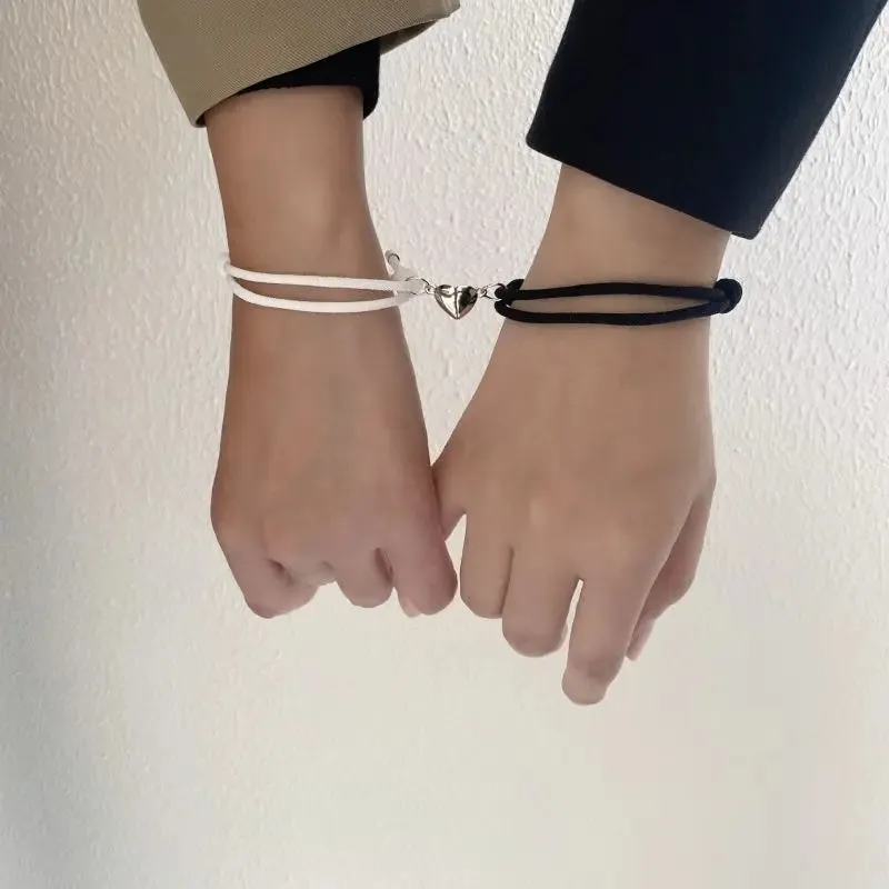 2pcs Magnet Bracelet Magnetic Bracelet Couple Lock Heart Magnetic Bracelet Adjustable Braided Rope Friendship Bracelet for Two