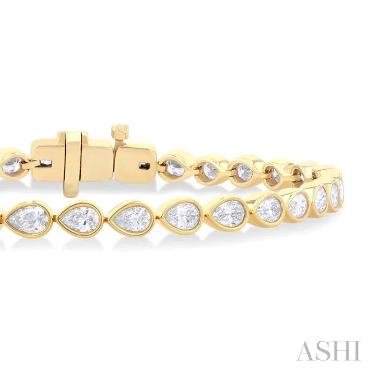 3 1/4 Ctw East-West Bezel Set Pear Cut Diamond Tennis Bracelet in 14K Yellow Gold