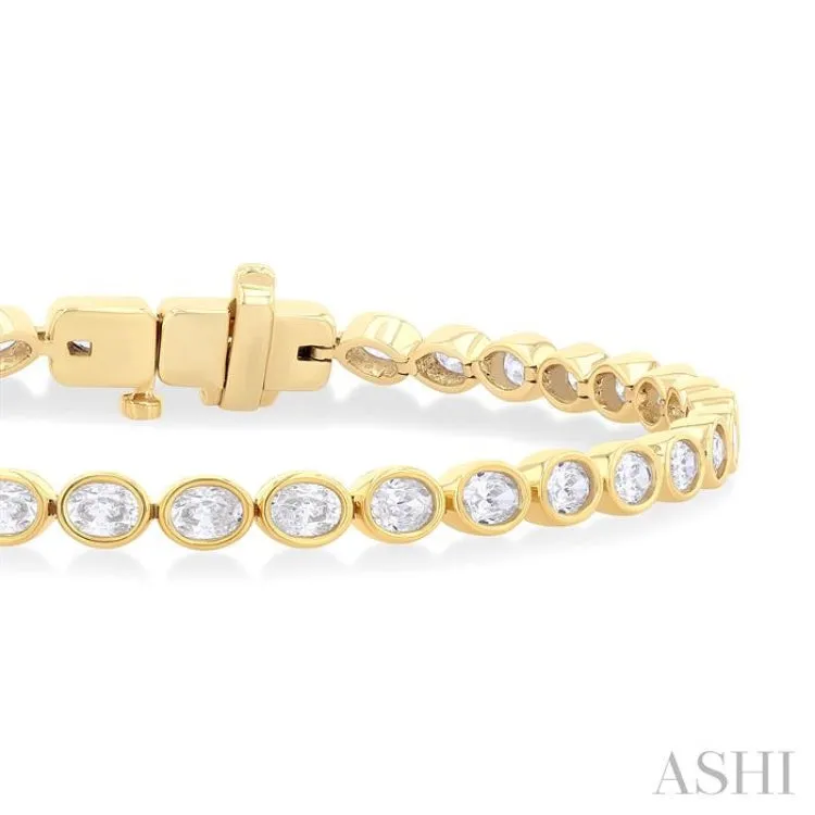 3 3/4 Ctw East-West Bezel Set Oval Cut Diamond Tennis Bracelet in 14K Yellow Gold