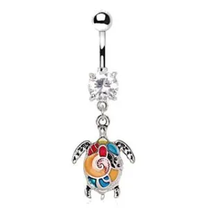 316L Stainless Steel Aloha Sea Turtle Dangle Navel Ring