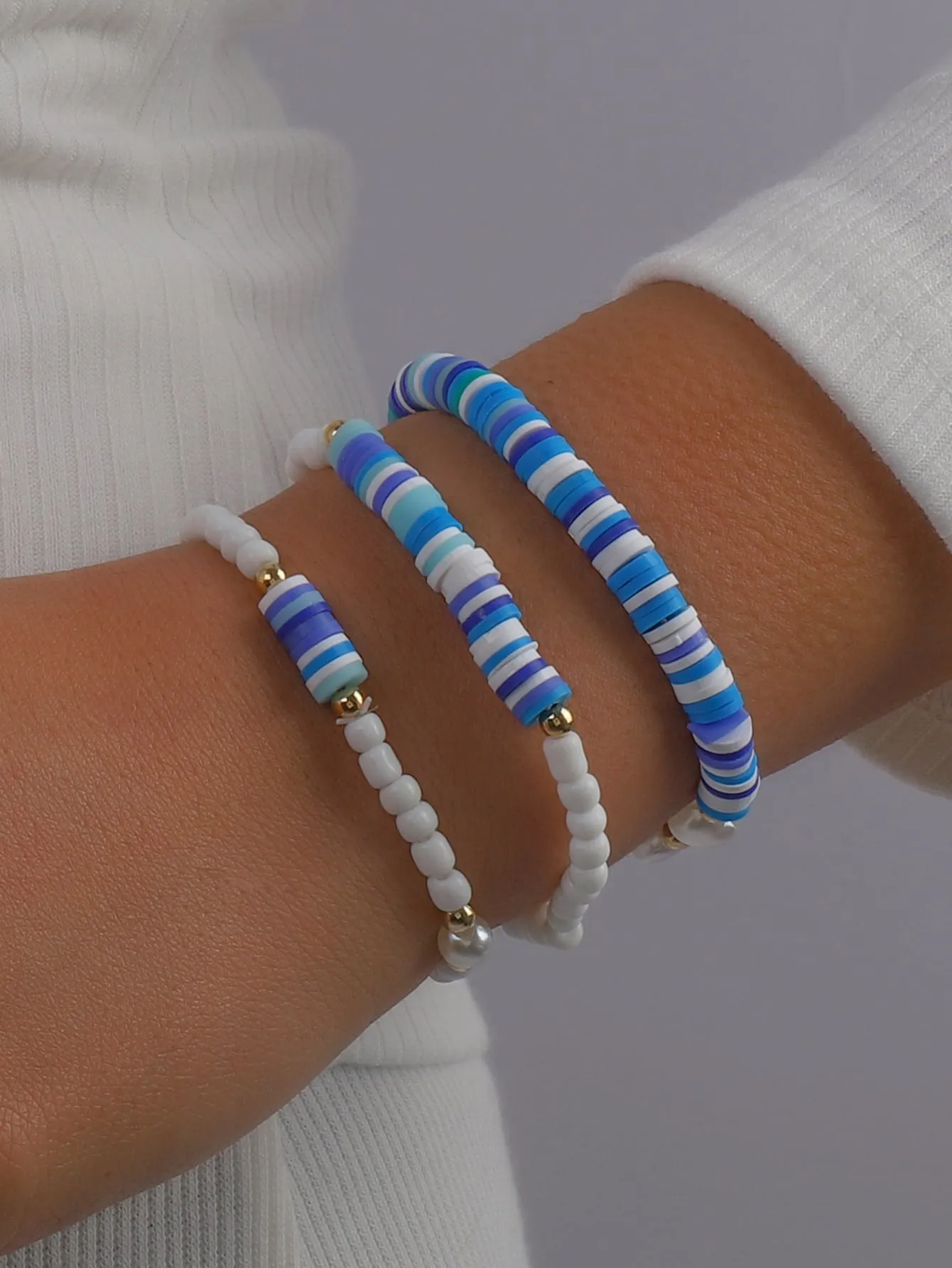 3pcs Ocean Blue Decor Beaded Bracelet Women Bracelet Stackable Bracelet Crafted