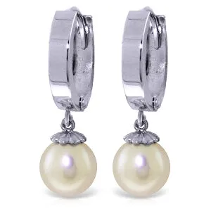 4 Carat 14K Solid White Gold Hoop Earrings Natural Pearl