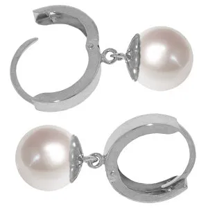 4 Carat 14K Solid White Gold Hoop Earrings Natural Pearl