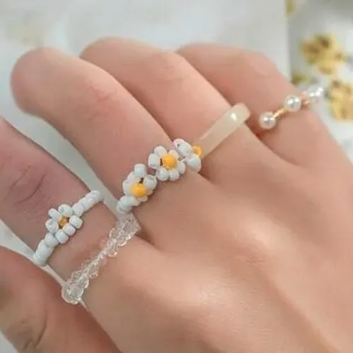 4pcs Bohemia Crystal Bead Rings Set For Women Fresh Colorful