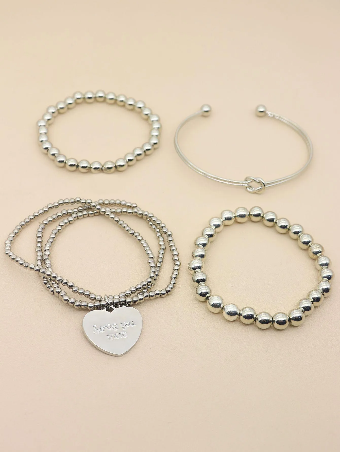 4pcs Love You More Heart Detail Beaded Bracelet Women Bracelet Stackable