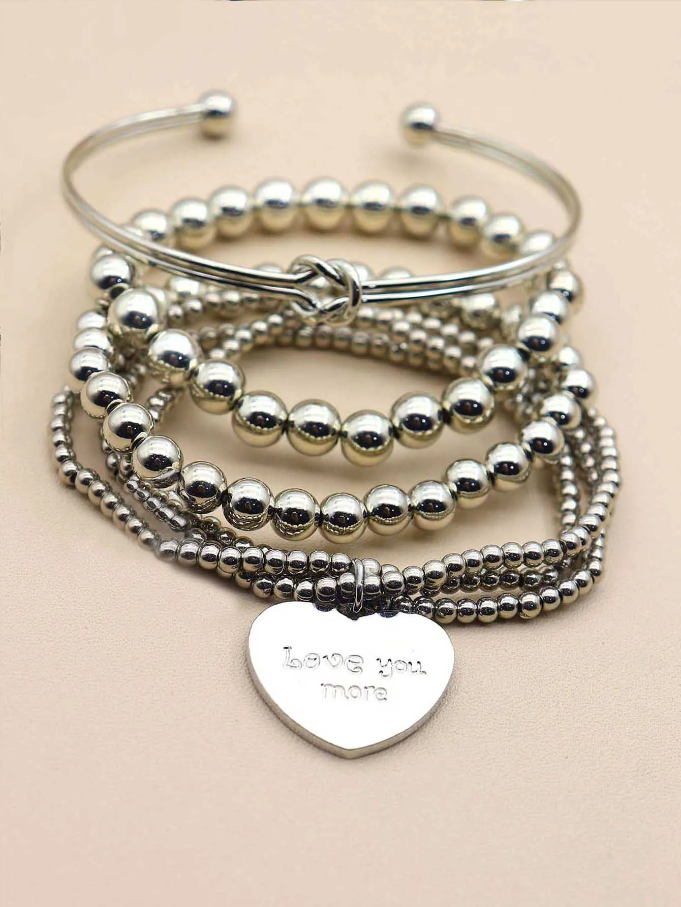 4pcs Love You More Heart Detail Beaded Bracelet Women Bracelet Stackable