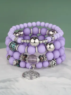 4pcs Matte Purple Beaded Bracelet Women Bracelet Stackable Bracelet Crafted