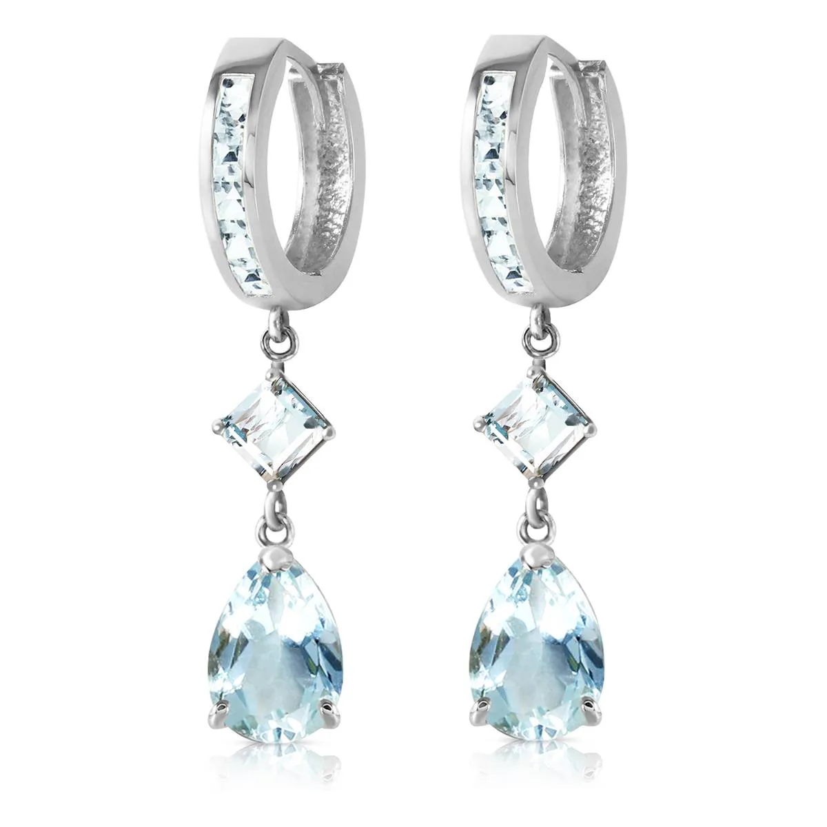 5.62 Carat 14K Solid White Gold Huggie Earrings Dangling Aquamarine