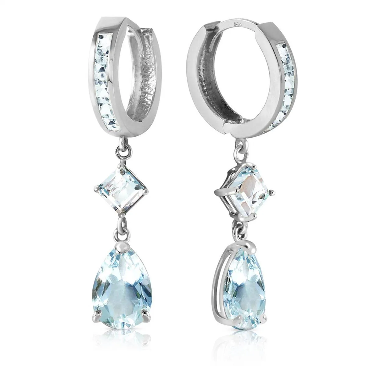 5.62 Carat 14K Solid White Gold Huggie Earrings Dangling Aquamarine