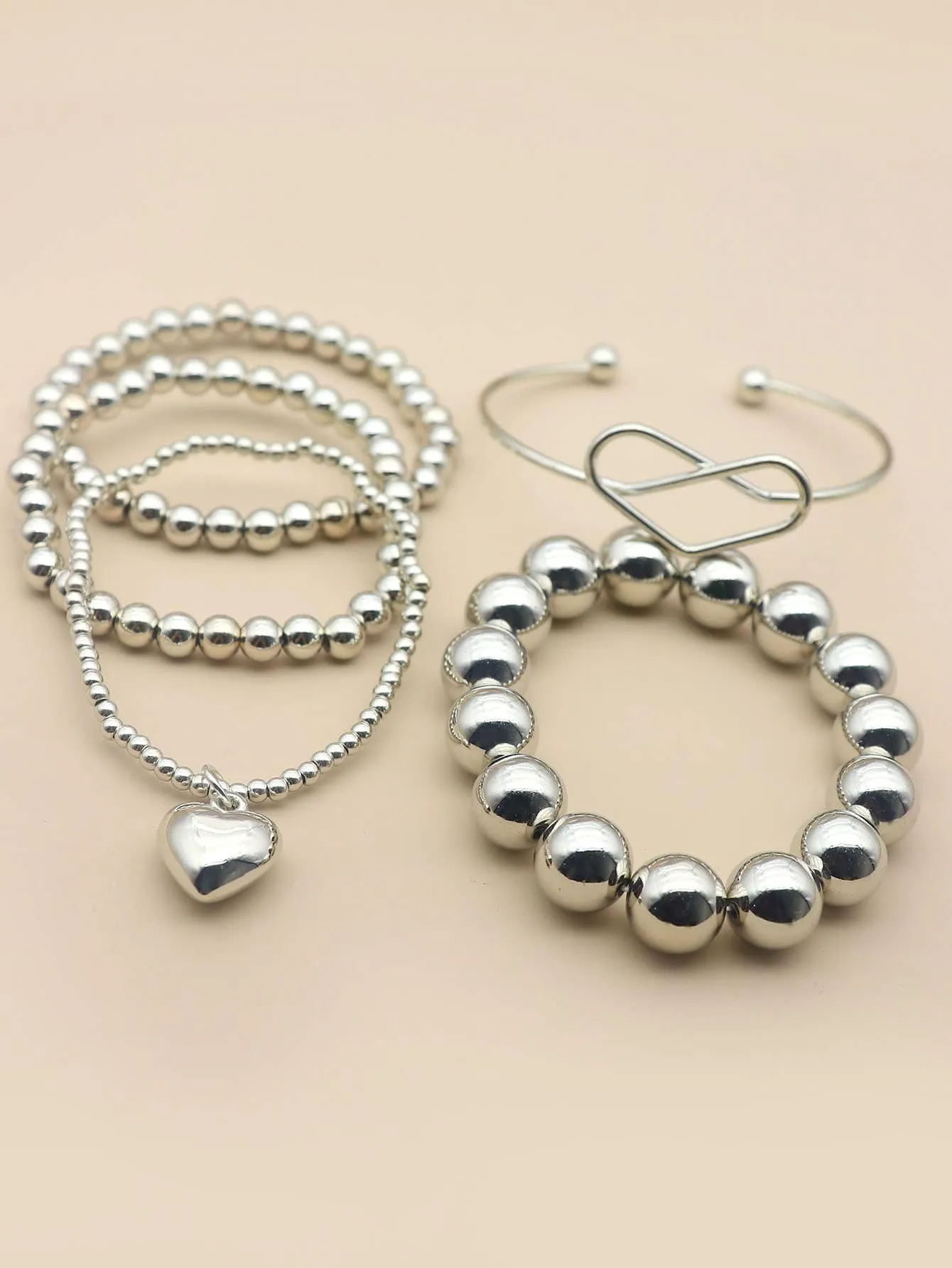 5pcs Heart & Bead Decor Bracelet Women Bracelet Stackable Bracelet Crafted