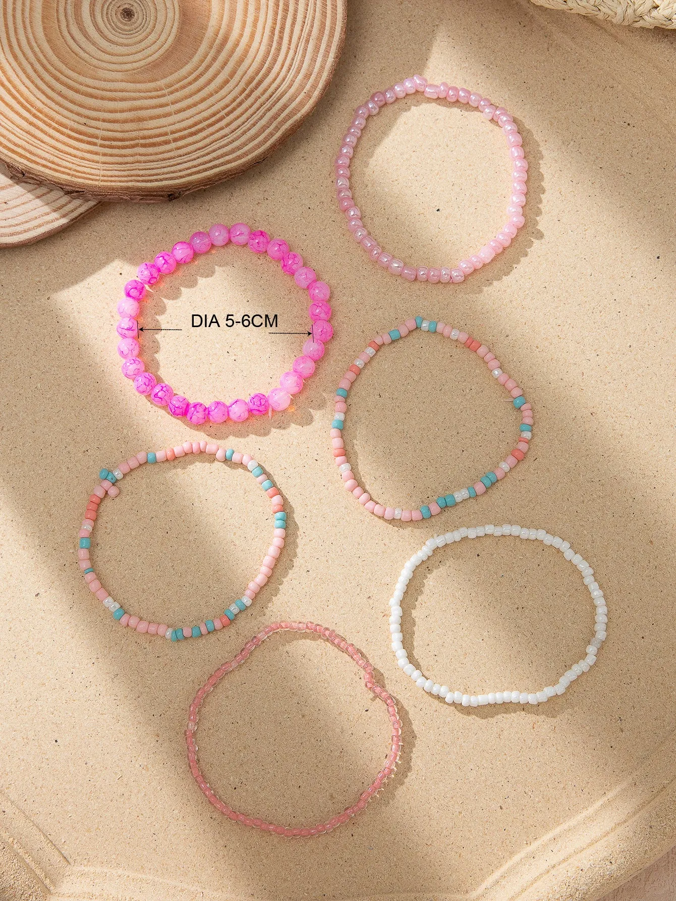 6pcs/set Colorful Pink Pattern Beaded Bracelet Women Bracelet Stackable Bracelet