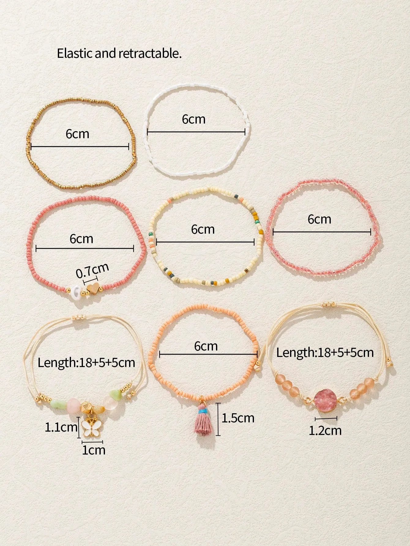 8pcs Tassel & Butterfly Charm Beaded Bracelet Women Bracelet Stackable Bracelet