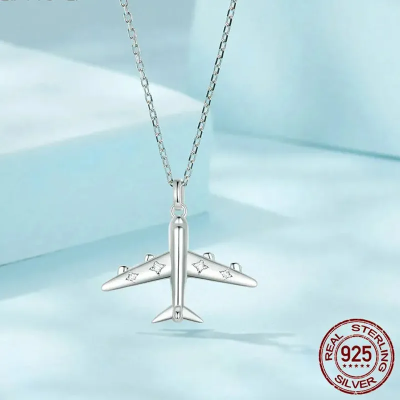 925 Sterling Silver Delicate Airplane Pendant Necklace Platinum Plated Necklace for Women Dainty Fine Jewelry Gift