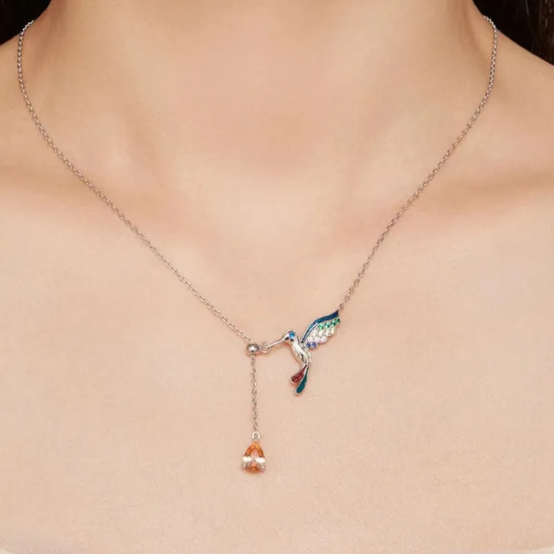 925 Sterling Silver Enamel Process Hummingbird Pendant Necklace Bird Neck Chain for Women Birthday Gift Fine Jewelry