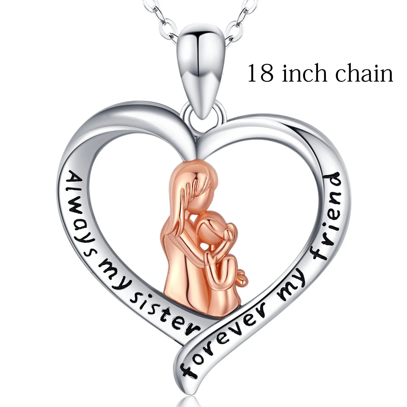 925 Sterling Silver Good Sister Heart Pendant Good Friend Rose Gold necklace jewelry for Sisters Valentine's Gift