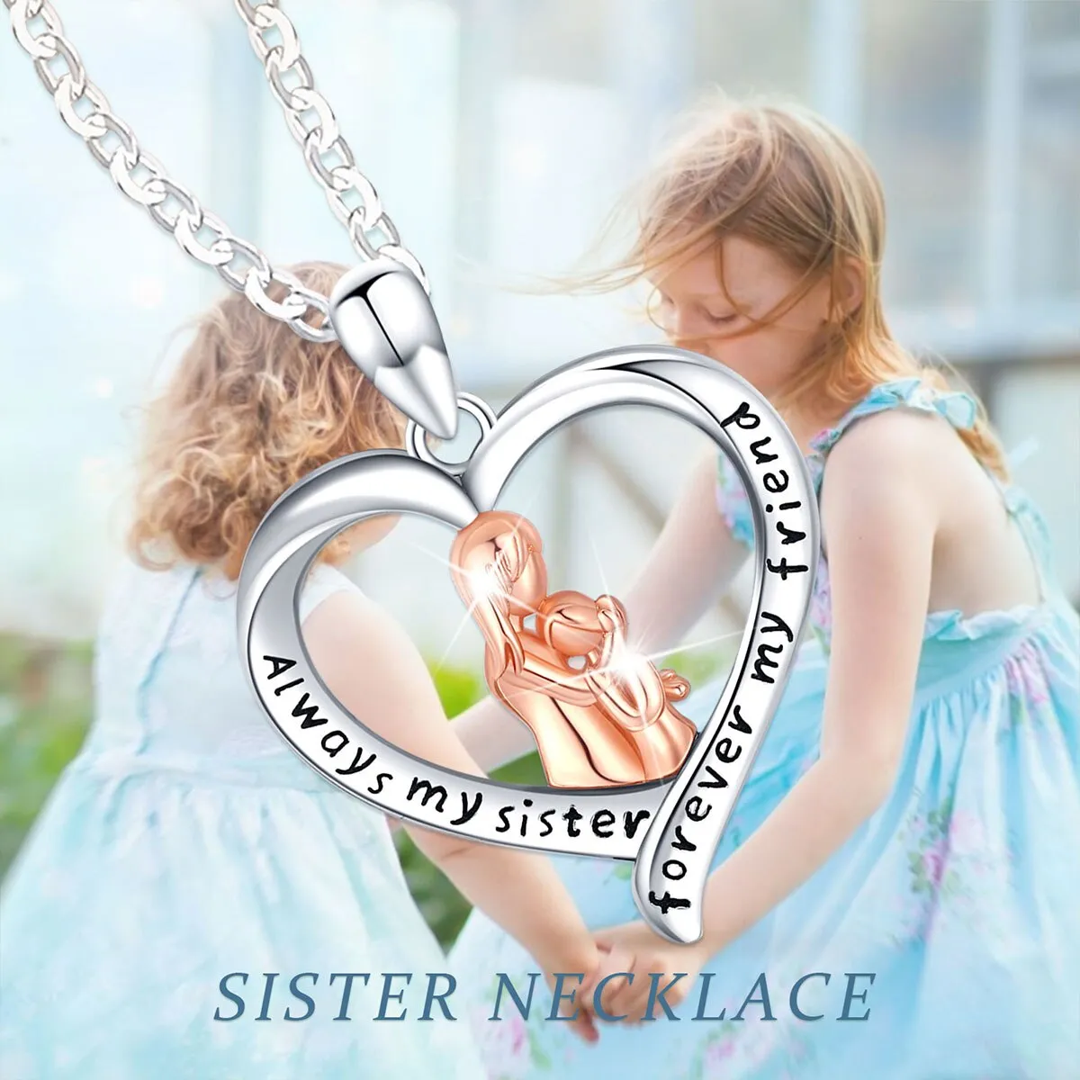 925 Sterling Silver Good Sister Heart Pendant Good Friend Rose Gold necklace jewelry for Sisters Valentine's Gift