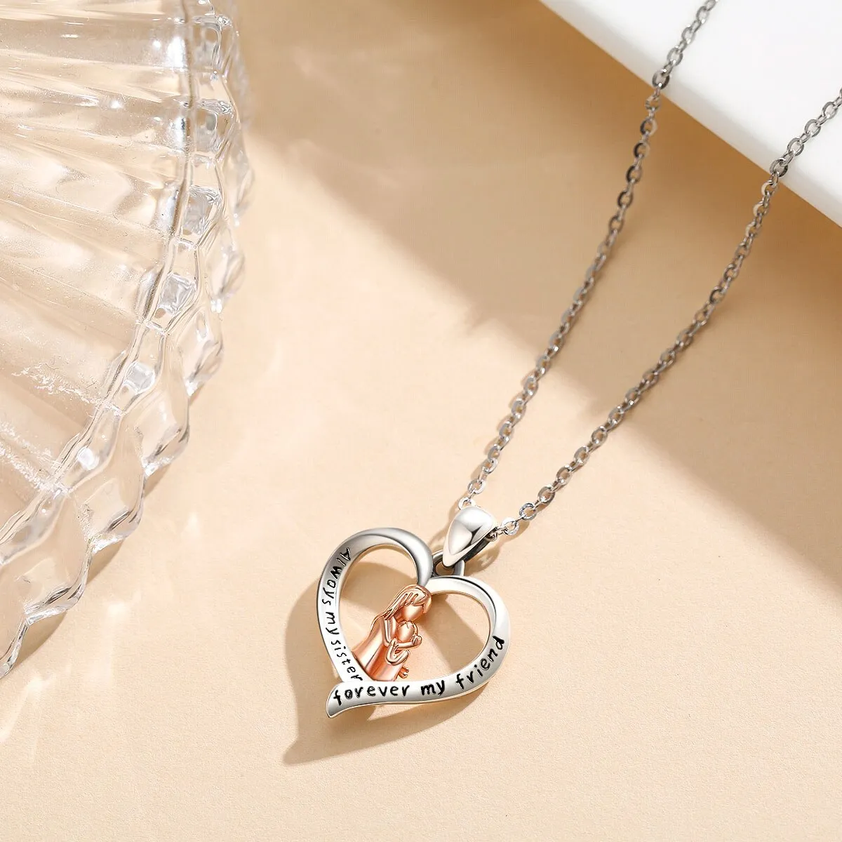 925 Sterling Silver Good Sister Heart Pendant Good Friend Rose Gold necklace jewelry for Sisters Valentine's Gift