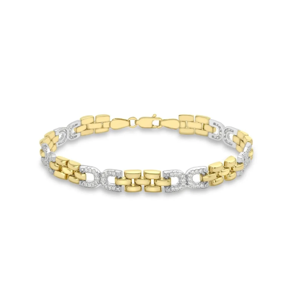 9K 2-Coloured Gold CZ Link Bracelet