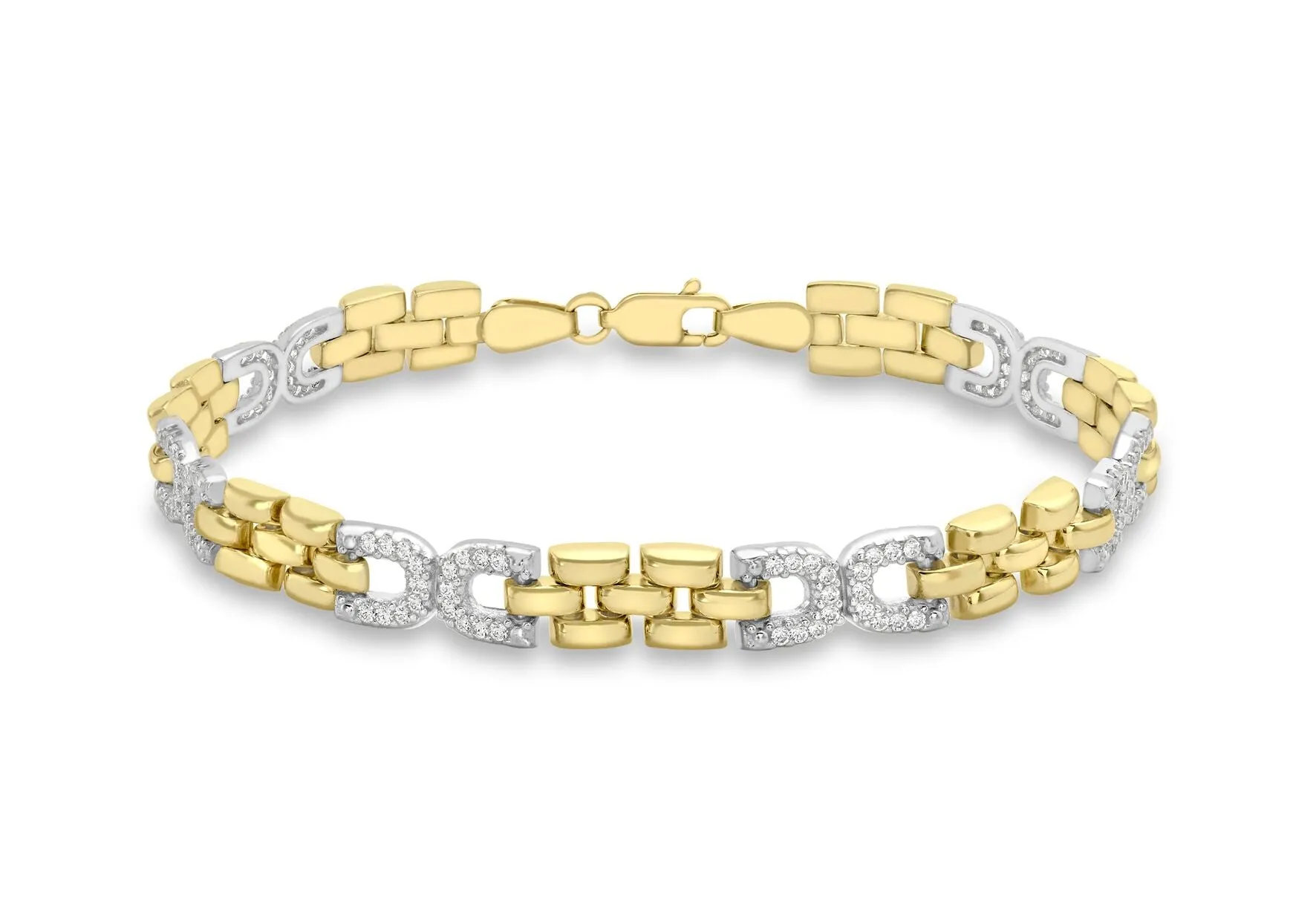 9K 2-Coloured Gold CZ Link Bracelet