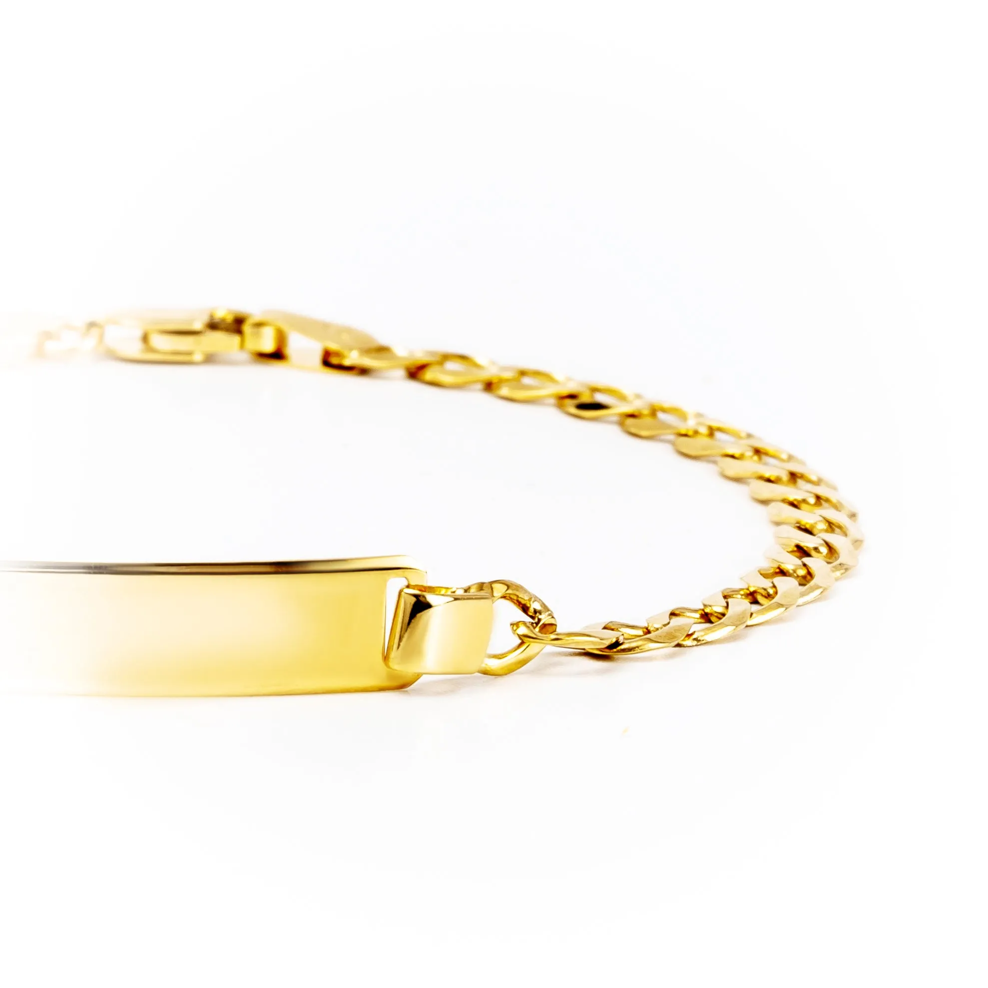 9K Yellow Gold Italian Made Curb I.D Bracelet  - 20701598