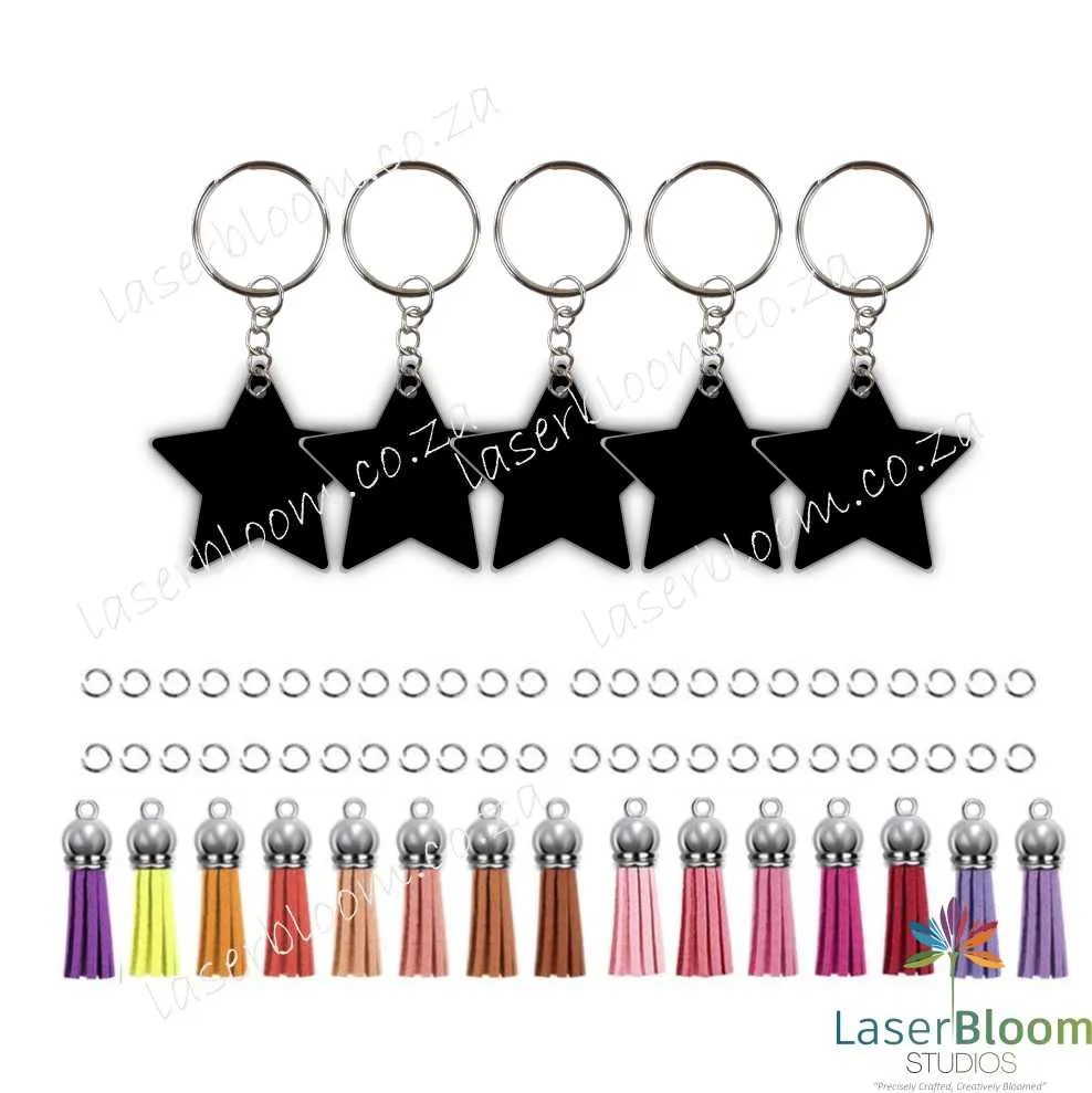 Acrylic Blank Stars Keyring Tassel Kit ~ Select Your Thickness (1.5mm, 2mm, 3mm)