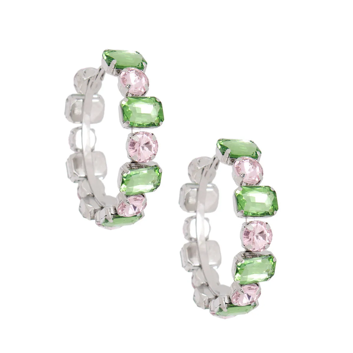 Alpha Kappa Alpha AKA Inspired Pink Green Glass Crystal Hoops