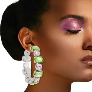 Alpha Kappa Alpha AKA Inspired Pink Green Glass Crystal Hoops