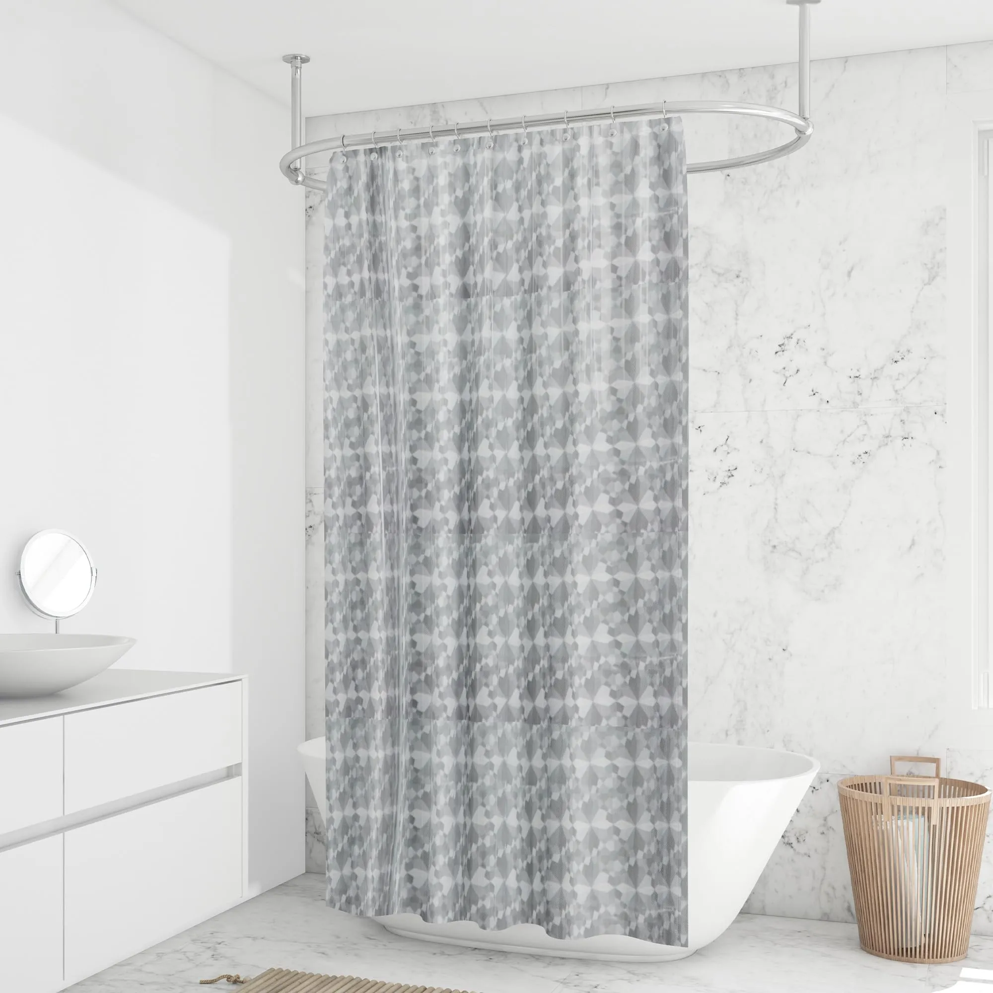 Anko PEVA Bathroom Shower Curtain- Set of 2 with 24 Rings | Heavier Quality| Waterproof Fabric | 2Pc Shower Curtain with Plastic Hooks| Polyester Curtain | Washable 5.9 Ft Tall and 5.9 Ft Wide |Grey