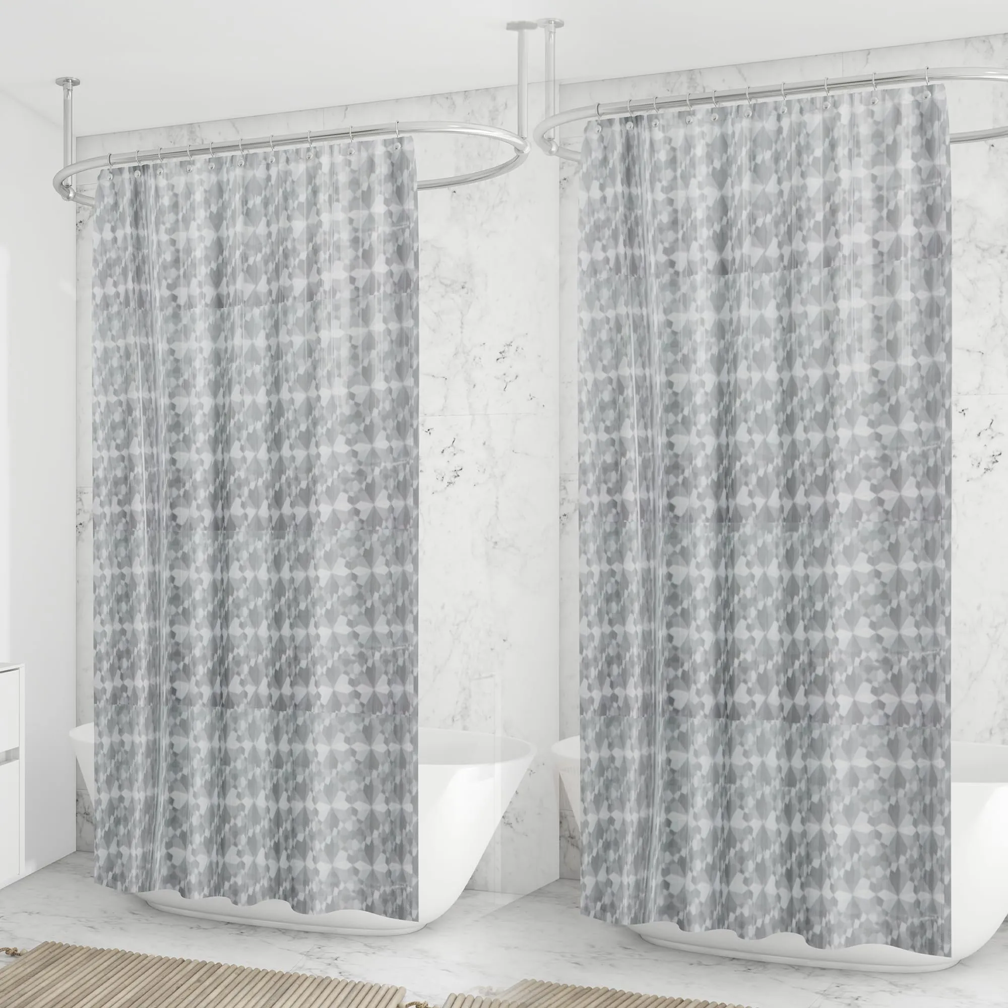 Anko PEVA Bathroom Shower Curtain- Set of 2 with 24 Rings | Heavier Quality| Waterproof Fabric | 2Pc Shower Curtain with Plastic Hooks| Polyester Curtain | Washable 5.9 Ft Tall and 5.9 Ft Wide |Grey