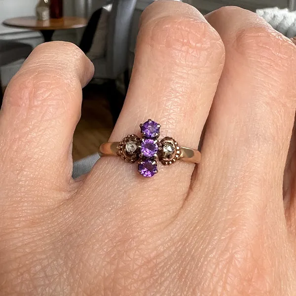 Antique Amethyst & Rose Cut Diamond Ring, "1895"