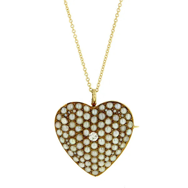 Antique Diamond & Seed Pearl Heart Pin/Pendant