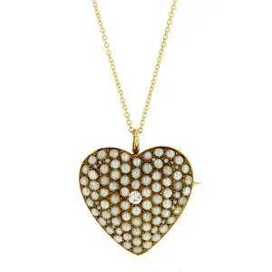 Antique Diamond & Seed Pearl Heart Pin/Pendant