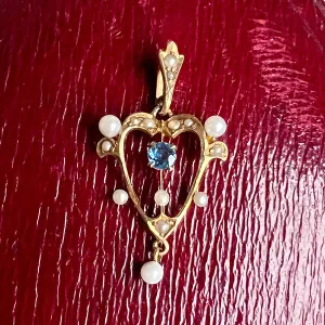 Antique Sapphire & Pearl Lavalier Pendant